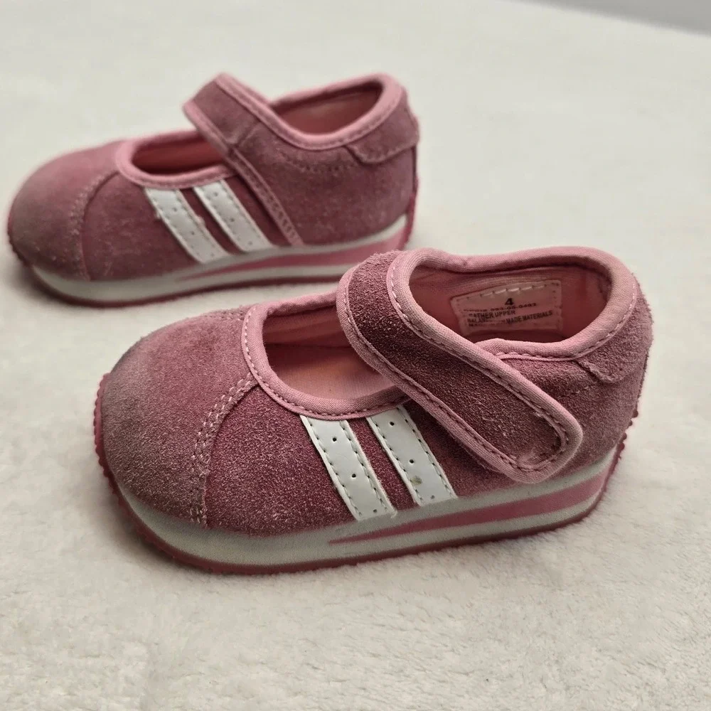Baby Smart Toddler Girls Pink Suede Mary Jane Sneakers Shoes Size 4 Athletic Y2K